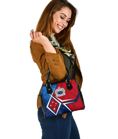 Samoa Shoulder Handbag - Samoa Flag With Polynesian Patterns