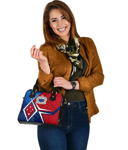 Samoa Shoulder Handbag - Samoa Flag With Polynesian Patterns