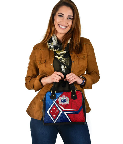 Samoa Shoulder Handbag - Samoa Flag With Polynesian Patterns