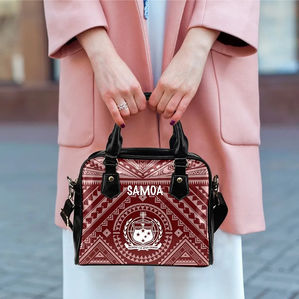 Samoa Shoulder Handbag - Samoa Seal In Polynesian Tattoo Style (Red)