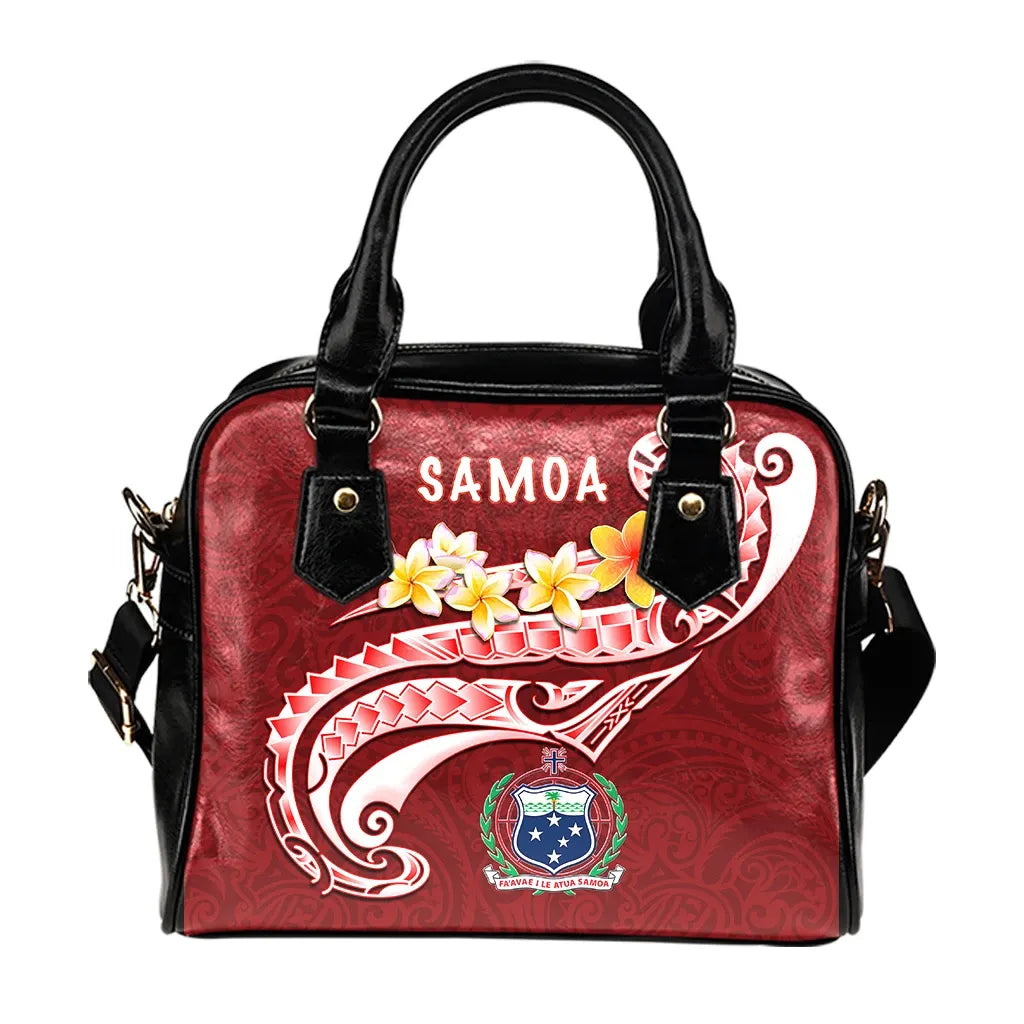 Samoa Shoulder Handbag - Samoa Seal Polynesian Patterns Plumeria