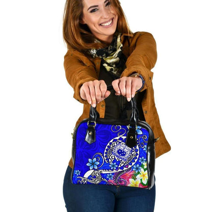 Samoa Shoulder Handbag - Turtle Plumeria (Blue)