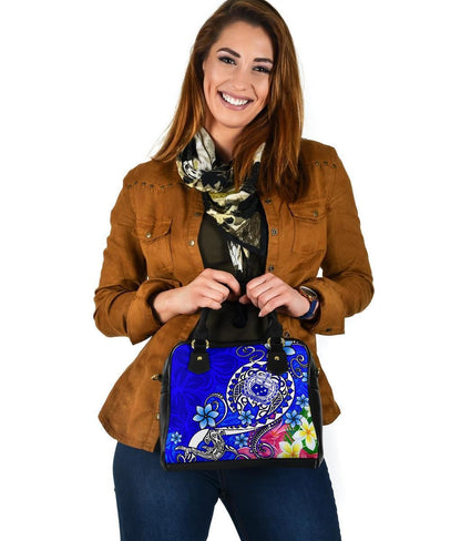 Samoa Shoulder Handbag - Turtle Plumeria (Blue)