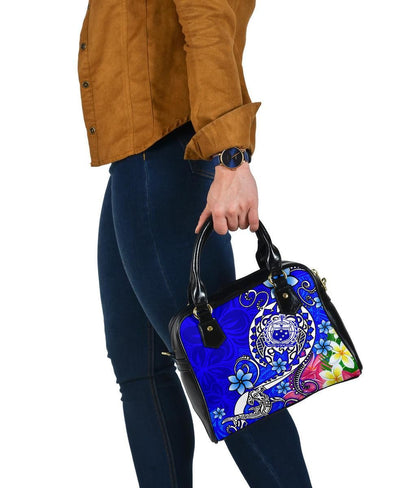 Samoa Shoulder Handbag - Turtle Plumeria (Blue)