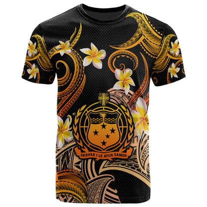 Samoa T-shirt - Custom Personalised Polynesian Waves with Plumeria Flowers (Orange)