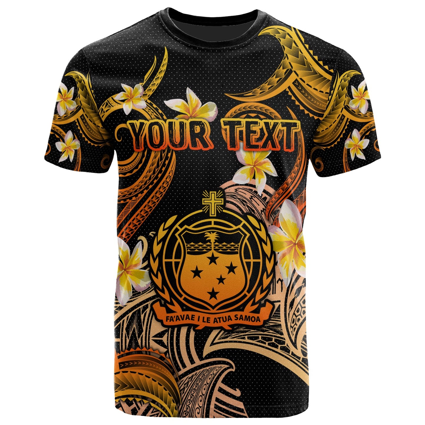 Samoa T-shirt - Custom Personalised Polynesian Waves with Plumeria Flowers (Orange)