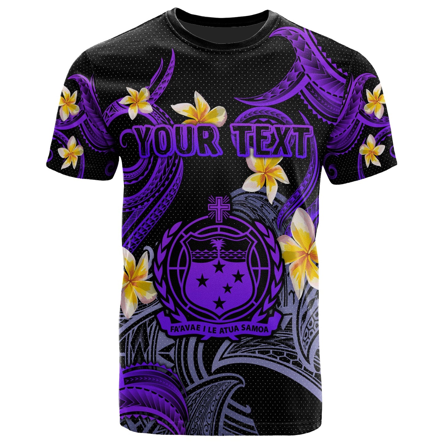 Samoa T-shirt - Custom Personalised Polynesian Waves with Plumeria Flowers (Purple)