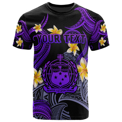 Samoa T-shirt - Custom Personalised Polynesian Waves with Plumeria Flowers (Purple)