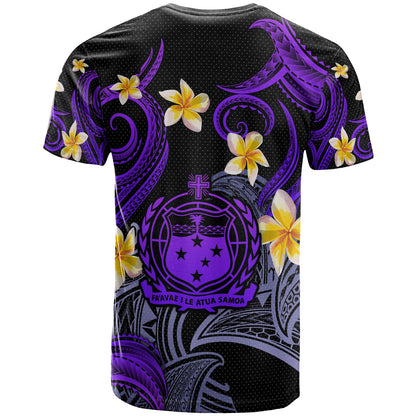 Samoa T-shirt - Custom Personalised Polynesian Waves with Plumeria Flowers (Purple)