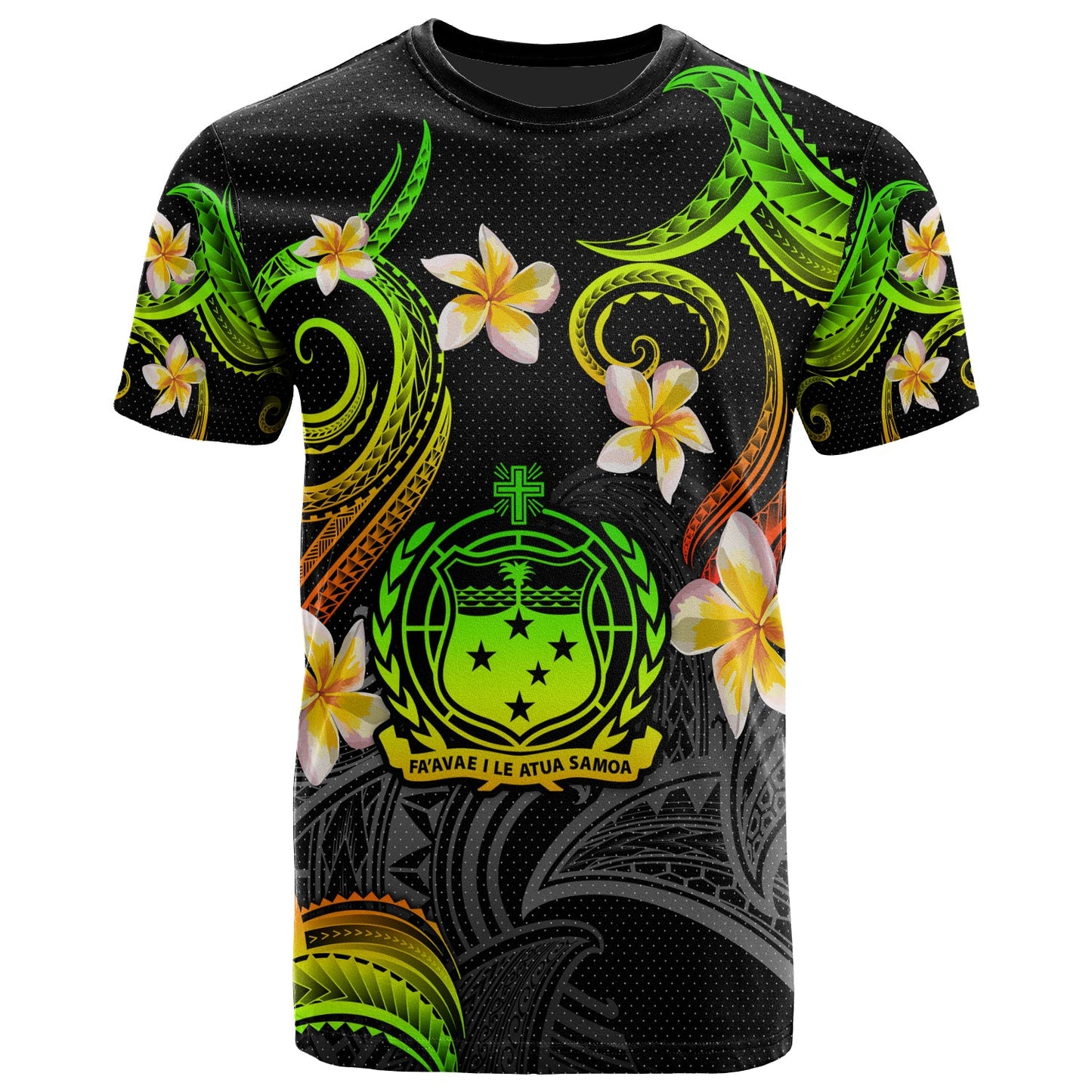 Samoa T-shirt - Custom Personalised Polynesian Waves with Plumeria Flowers (Reggae)