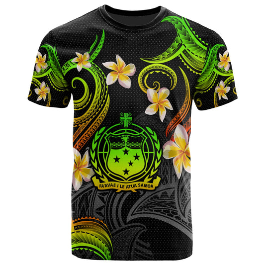 Samoa T-shirt - Custom Personalised Polynesian Waves with Plumeria Flowers (Reggae)