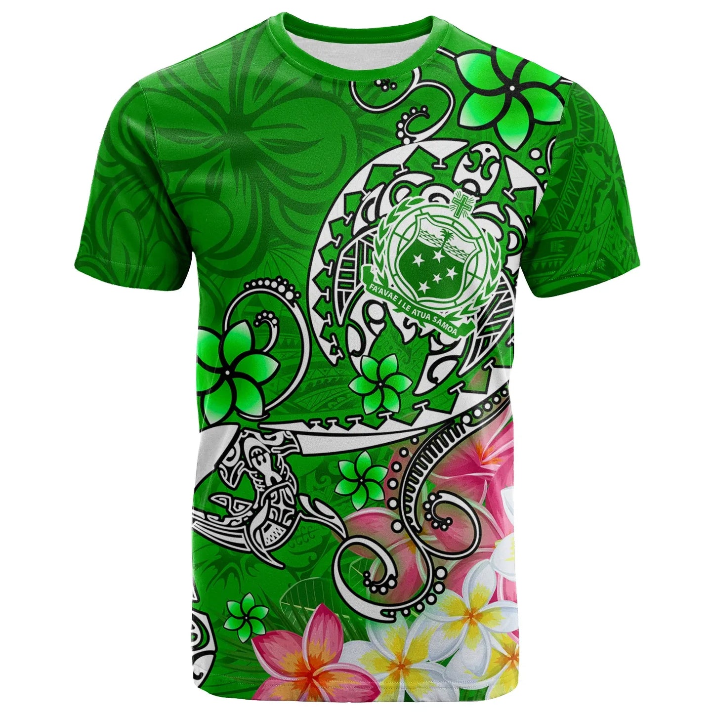Samoa T-Shirts - Turtle Plumeria (Green)