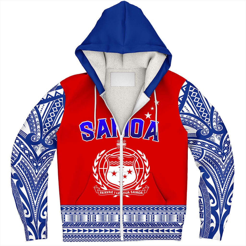 Samoa Sherpa Hoodie Tribal Polynesia Printed Flag Simple Style