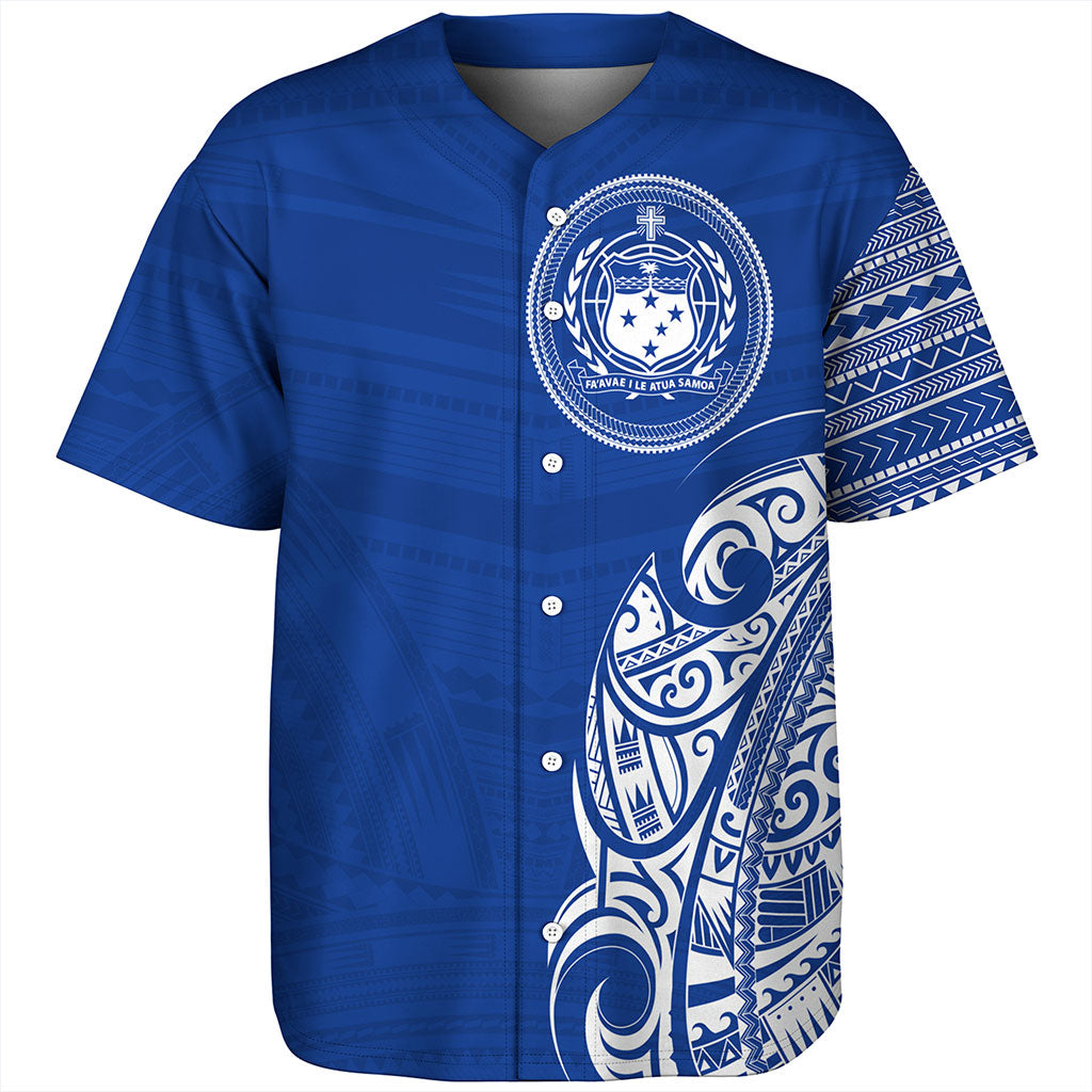 Samoa Baseball Shirt Polynesia Tribal Pattern Coat Of Arms