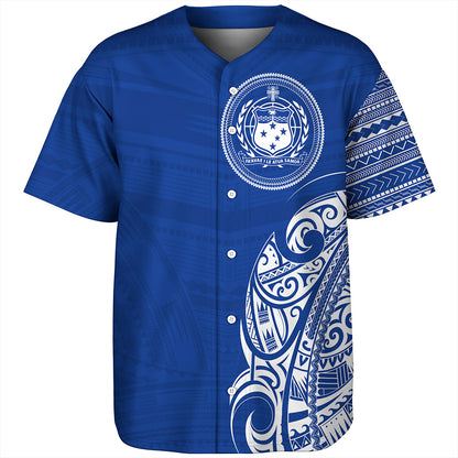 Samoa Baseball Shirt Polynesia Tribal Pattern Coat Of Arms