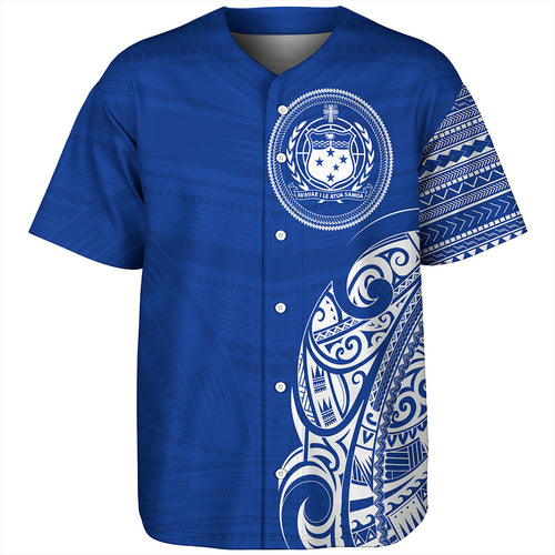 Samoa Baseball Shirt Polynesia Tribal Pattern Coat Of Arms