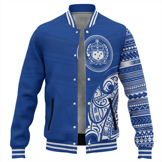 Samoa Baseball Jacket Polynesia Tribal Pattern Coat Of Arms