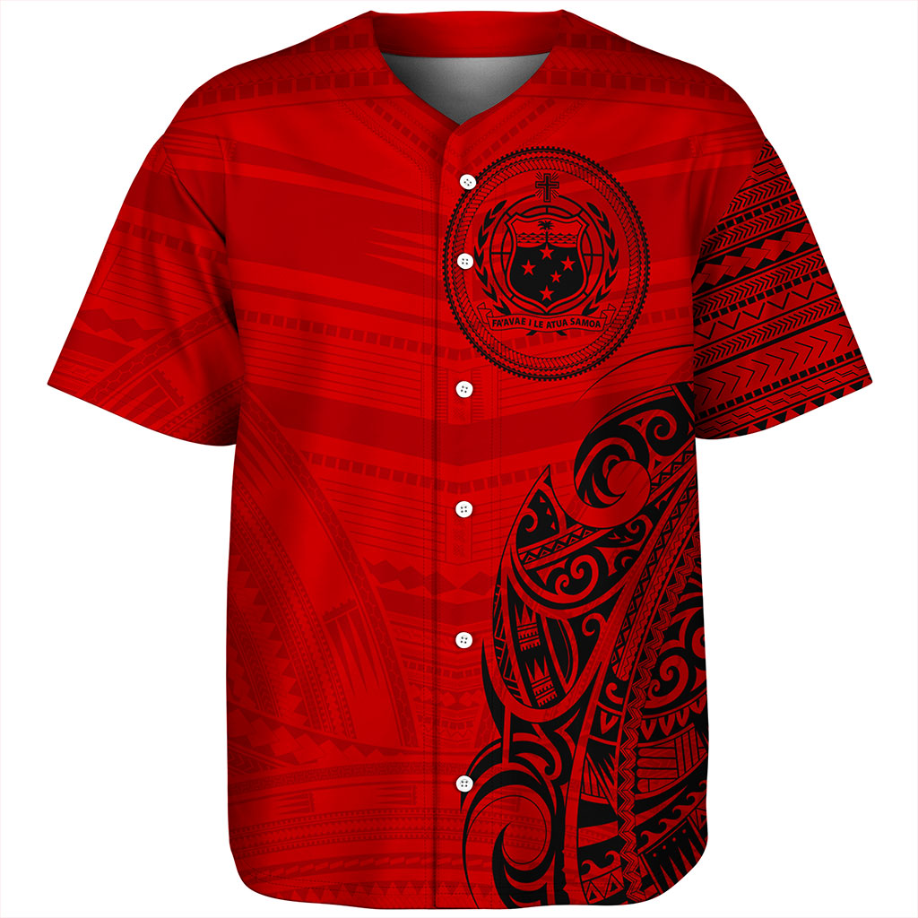 Samoa Baseball Shirt Polynesia Tribal Pattern Coat Of Arms