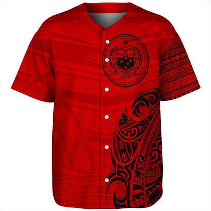 Samoa Baseball Shirt Polynesia Tribal Pattern Coat Of Arms