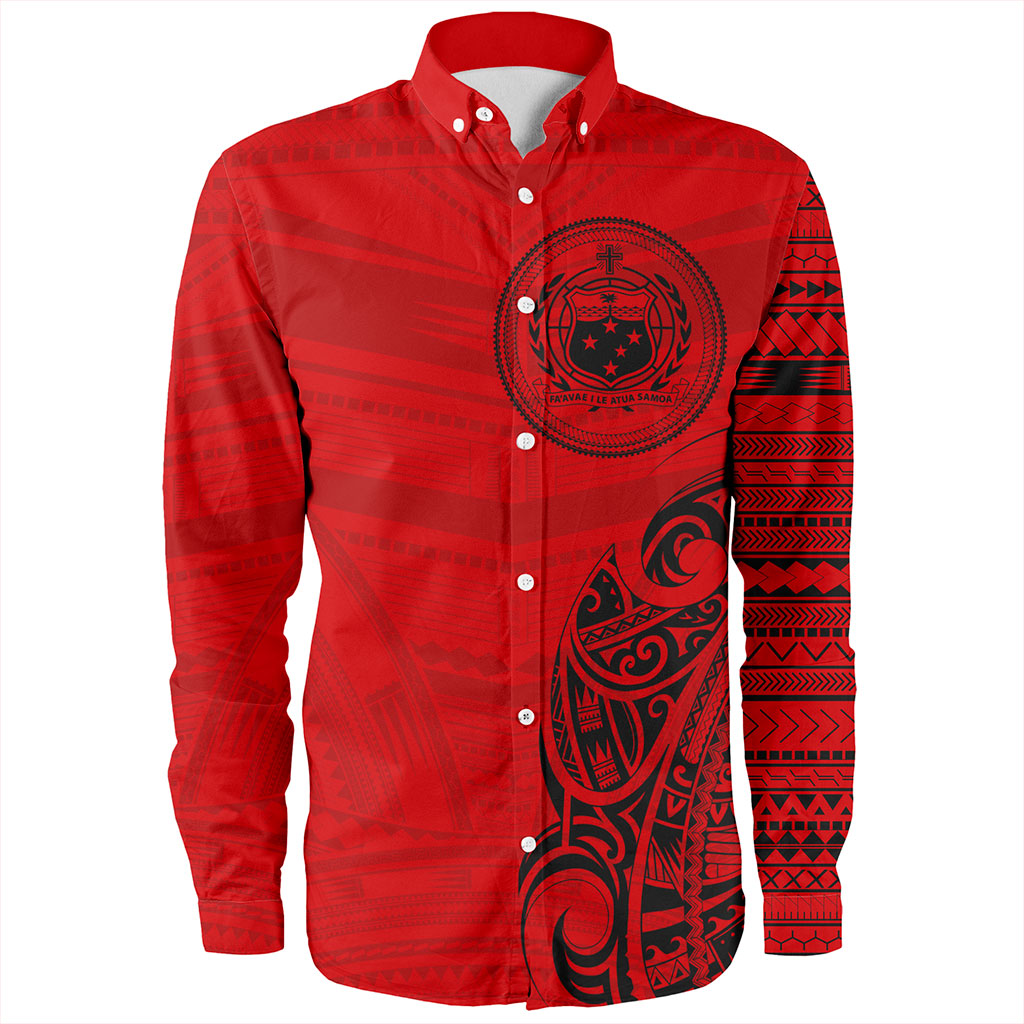 Samoa Long Sleeve Shirt Polynesia Tribal Pattern Coat Of Arms