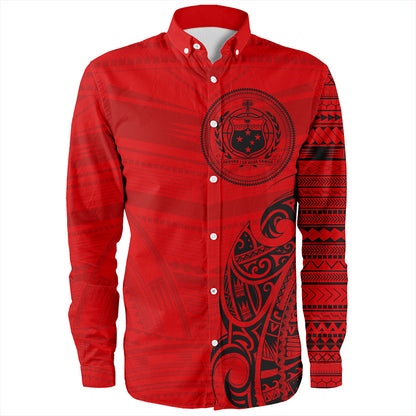 Samoa Long Sleeve Shirt Polynesia Tribal Pattern Coat Of Arms