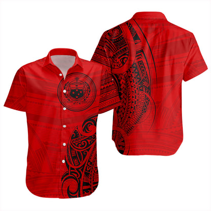 Samoa Short Sleeve Shirt Polynesia Tribal Pattern Coat Of Arms