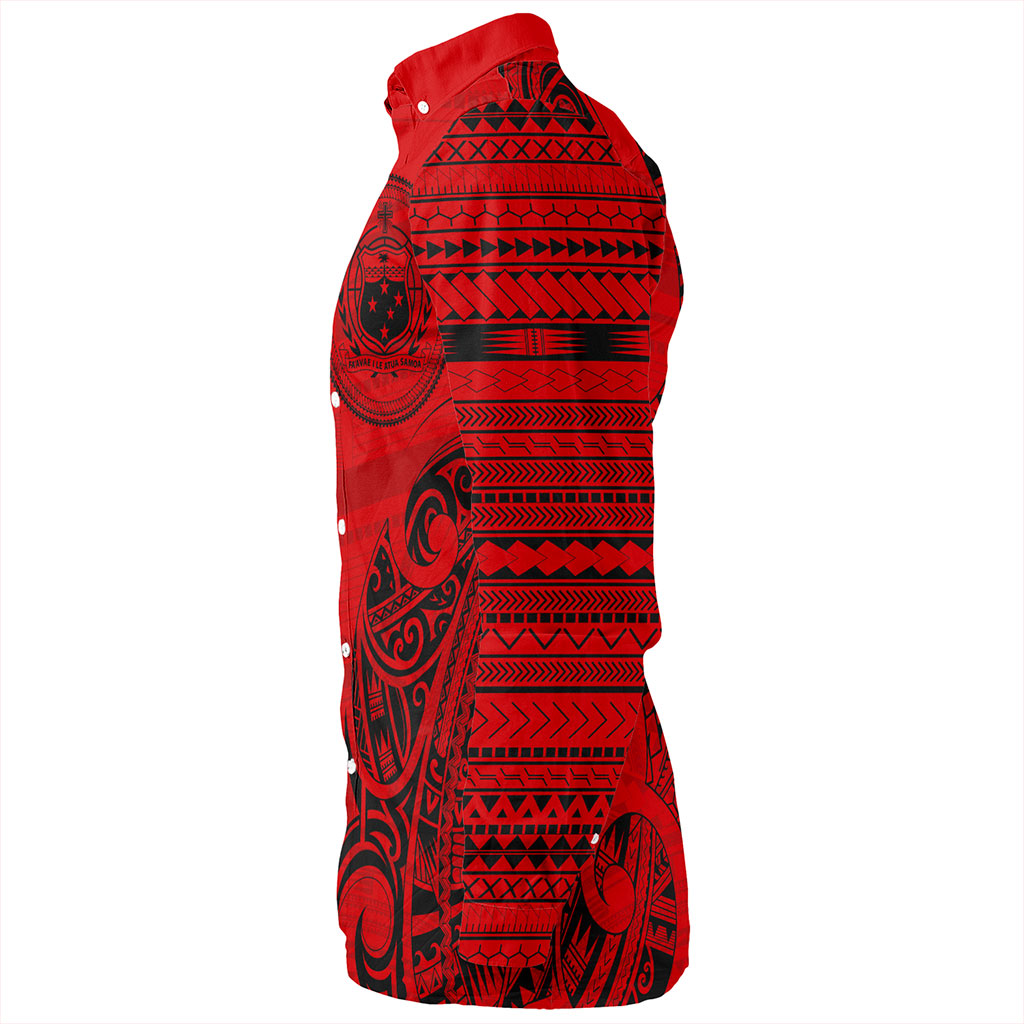 Samoa Long Sleeve Shirt Polynesia Tribal Pattern Coat Of Arms