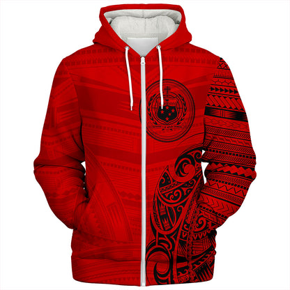 Samoa Sherpa Hoodie Polynesia Tribal Pattern Coat Of Arms