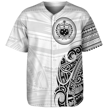Samoa Baseball Shirt Polynesia Tribal Pattern Coat Of Arms