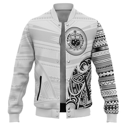 Samoa Baseball Jacket Polynesia Tribal Pattern Coat Of Arms