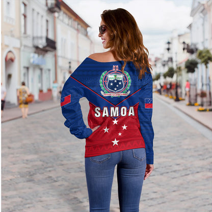 Samoa Off Shoulder Sweatshirt Custom Polynesian Tribal Sport Style