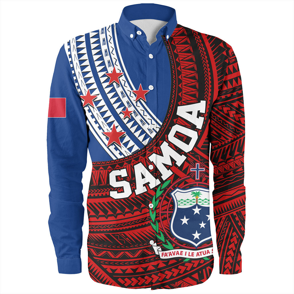 Samoa Long Sleeve Shirt Custom Tribal Polynesian Flag Print