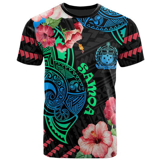Samoa T-Shirt - Polynesian Pride with Hibicus Flower Tribal Pattern