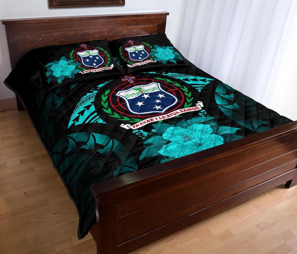 Samoa Polynesian Quilt Bed Set Hibiscus Turquoise