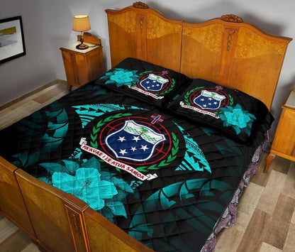 Samoa Polynesian Quilt Bed Set Hibiscus Turquoise