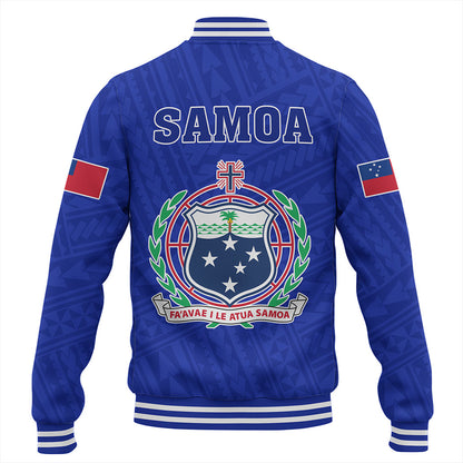 Samoa Baseball Jacket Floral Ulafala Lei Style Blue