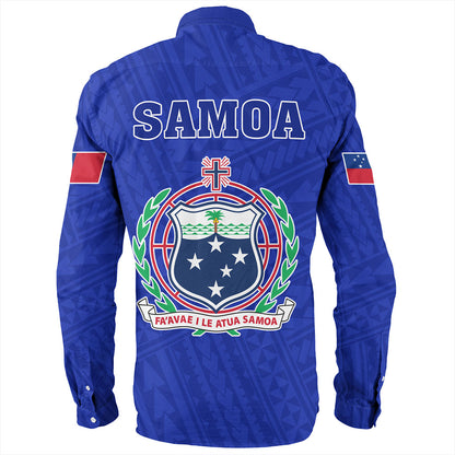 Samoa Long Sleeve Shirt Floral Ulafala Lei Style Blue