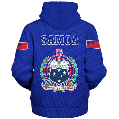 Samoa Sherpa Hoodie Floral Ulafala Lei Style Blue