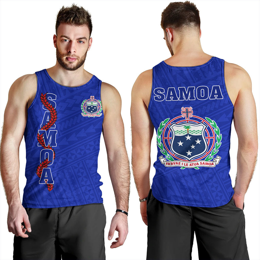 Samoa Tank Top Floral Ulafala Lei Style Blue