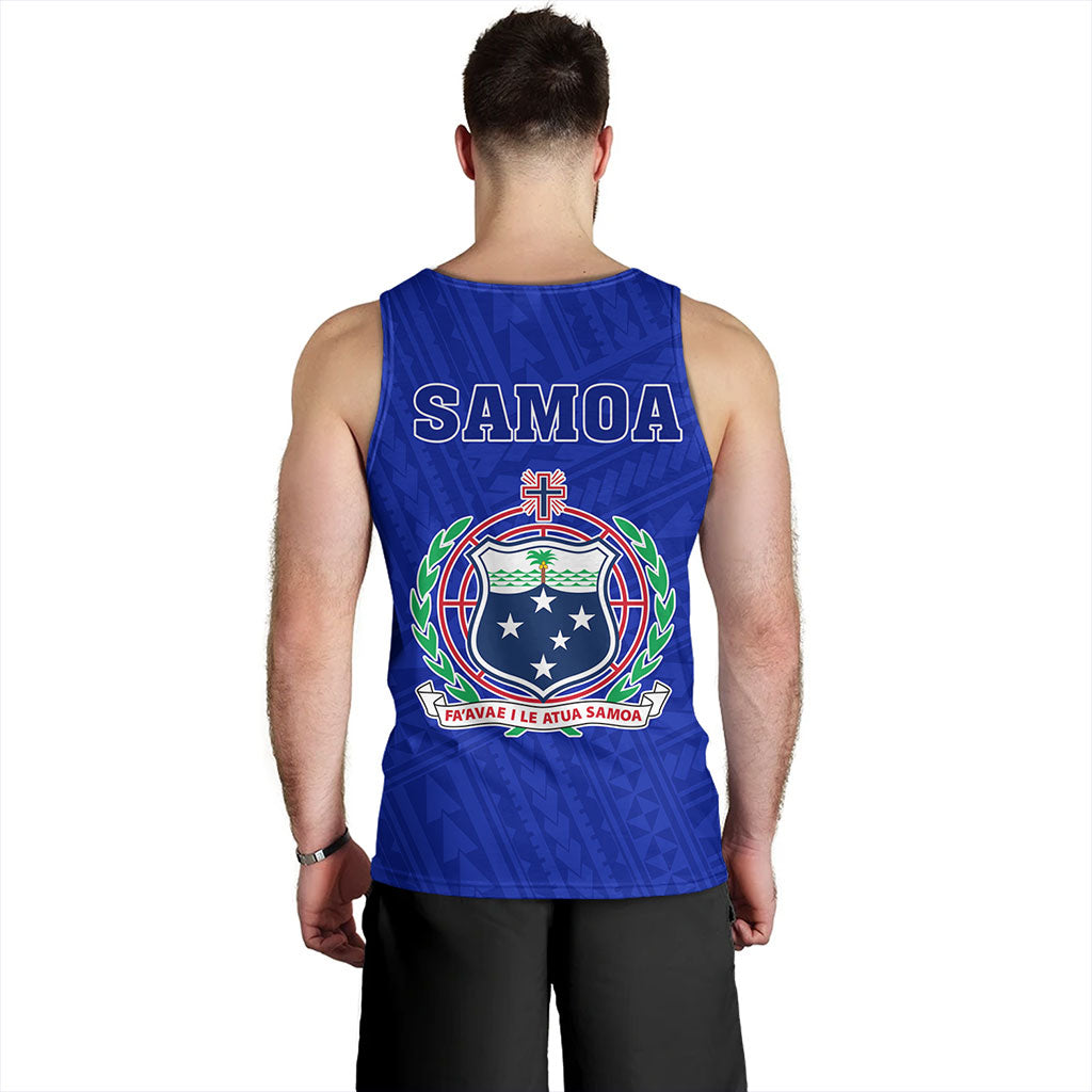 Samoa Tank Top Floral Ulafala Lei Style Blue