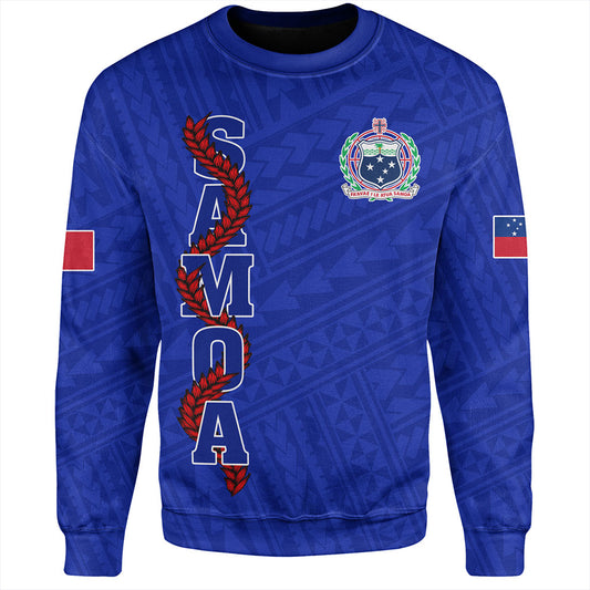 Samoa Sweatshirt Floral Ulafala Lei Style Blue
