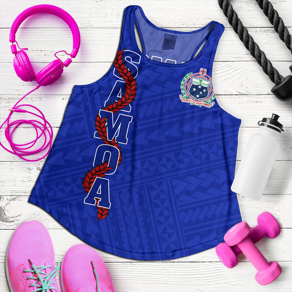 Samoa Women Tank Floral Ulafala Lei Style Blue