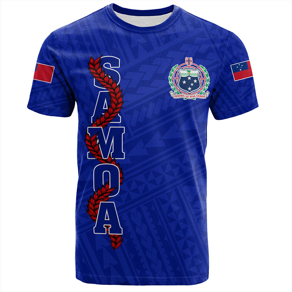Samoa T-Shirt Floral Ulafala Lei Style Blue