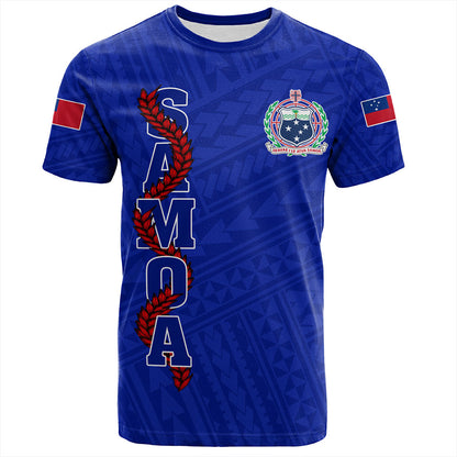 Samoa T-Shirt Floral Ulafala Lei Style Blue