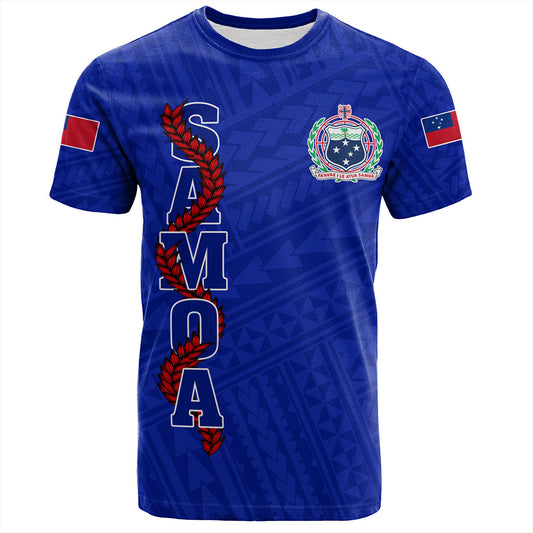 Samoa T-Shirt Floral Ulafala Lei Style Blue