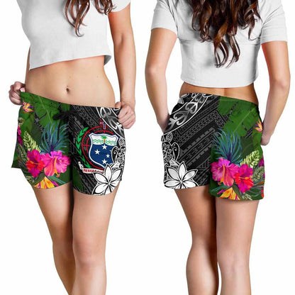 Samoa Women Shorts - Turtle Plumeria Banana Leaf