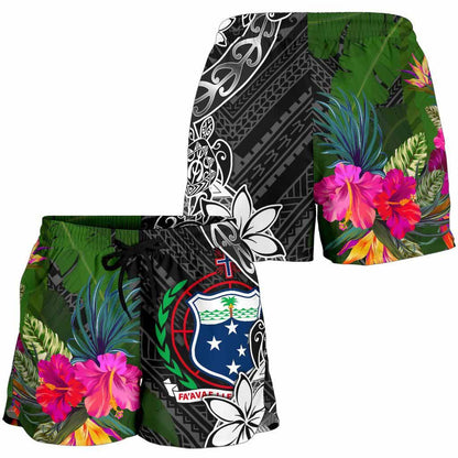 Samoa Women Shorts - Turtle Plumeria Banana Leaf