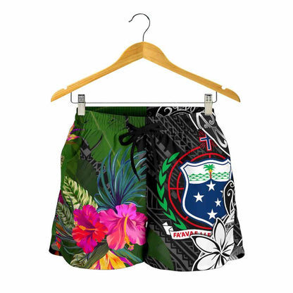 Samoa Women Shorts - Turtle Plumeria Banana Leaf