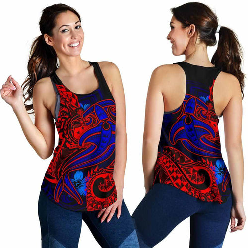 Samoa Women Racerback Tank - Blue Shark Polynesian Tattoo