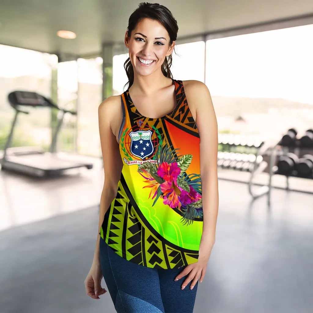 Samoa Women Racerback Tank - Polynesian Hook And Hibiscus (Reggae)